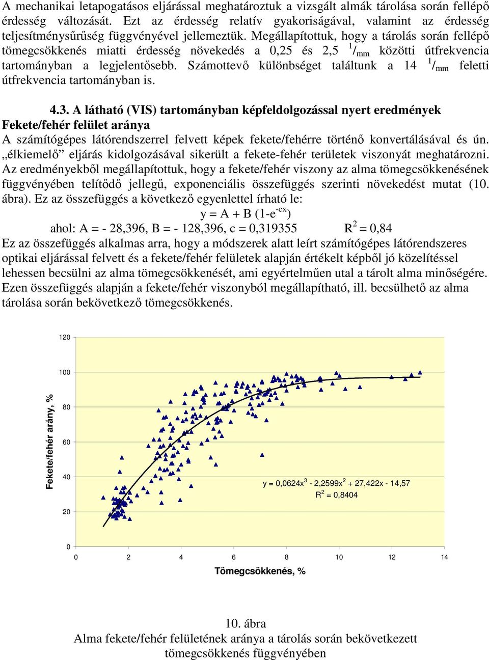 Megállapítottuk, hogy a tárolás során fellépő tömegcsökkenés miatti érdesség növekedés a,25 és 2,5 1 / mm közötti útfrekvencia tartományban a legjelentősebb.