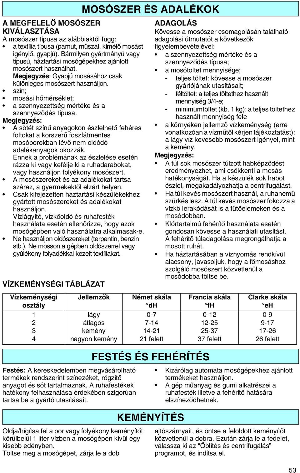 szín; mosási hőmérséklet; a szennyezettség mértéke és a szennyeződés típusa.