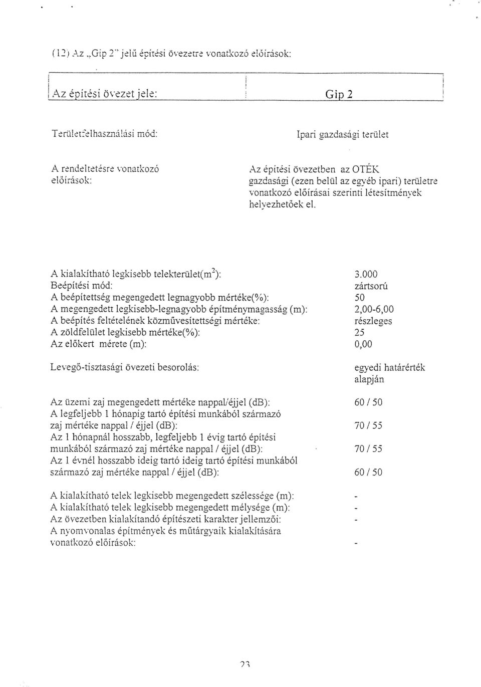 egyéb ipari) területre vonatkozó előírásai szerinti létesítmények helyezhetőek cl. A kialakítható legkisebb telekterület(m2): 3.