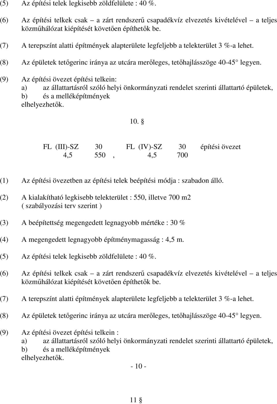 (9) Az építési övezet építési telkein: a) az állattartásról szóló helyi önkormányzati rendelet szerinti állattartó épületek, b) és a melléképítmények elhelyezhetők. 10.