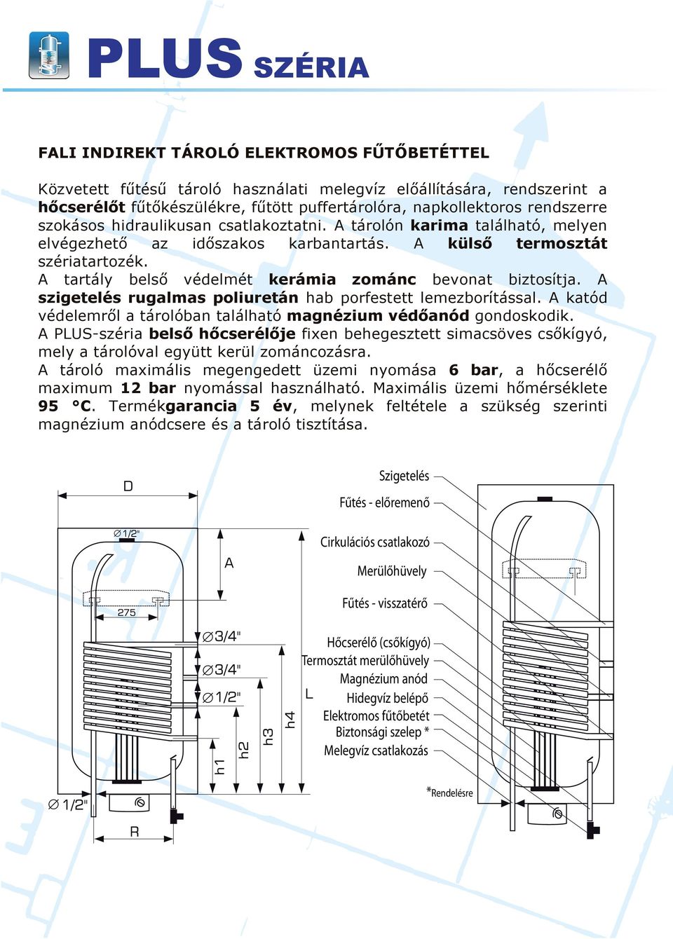 Termosztát merülőhüvely Magnézium anód Hidegvíz belépő