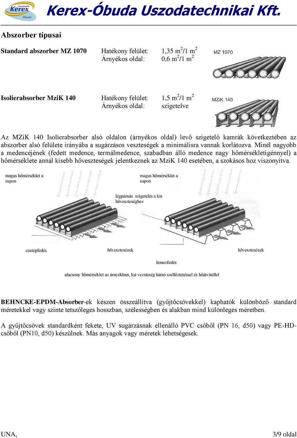 Isolierabsorber alsó oldalon (árnyékos oldal) levő szigetelő kamrák következtében az abszorber alsó felülete irányába a sugárzásos veszteségek a minimálisra vannak korlátozva.