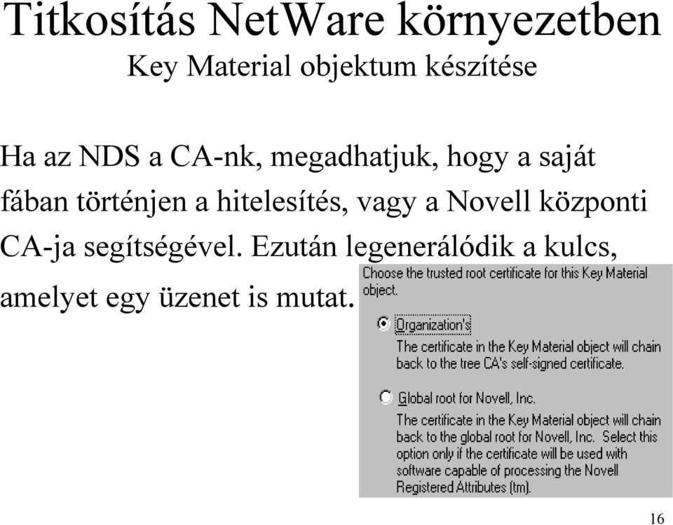 hitelesítés, vagy a Novell központi CA-ja