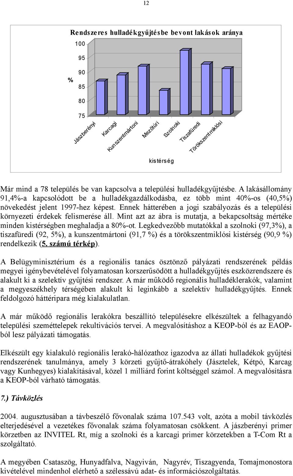 Ennek hátterében a jog szabályozás és a település környezet érdekek felsmerése áll. Mnt azt az ábra s mutatja, a bekapcsoltság mértéke mnden kstérségben meghaladja a 80%-ot.