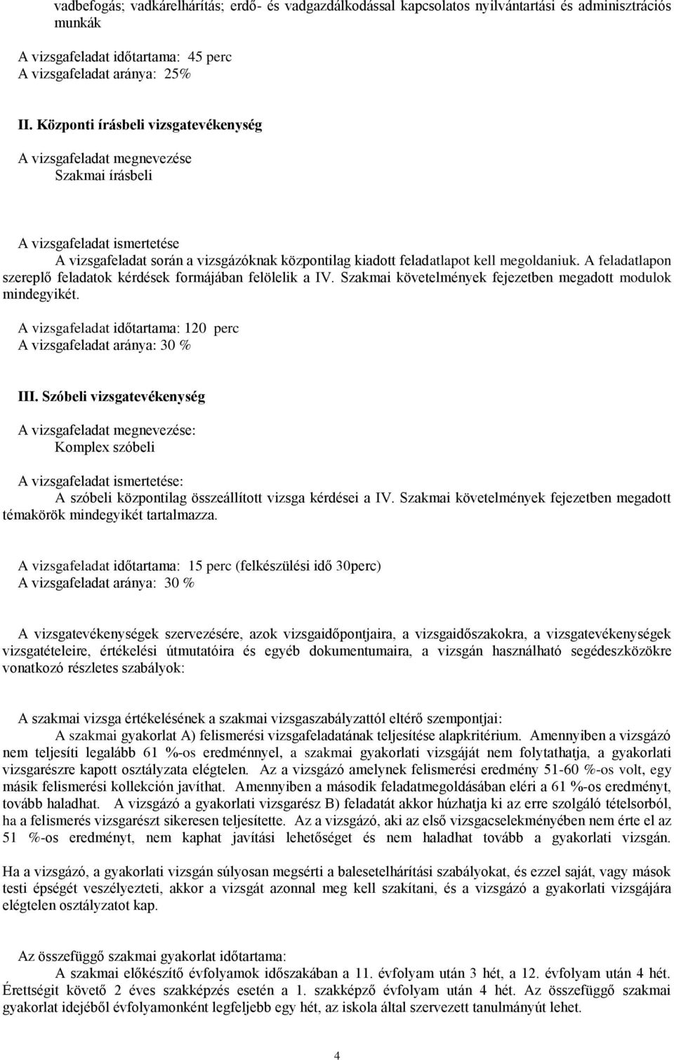 A feladatlapon szereplő feladatok kérdések formájában felölelik a IV. Szakmai követelmények fejezetben megadott modulok mindegyikét.