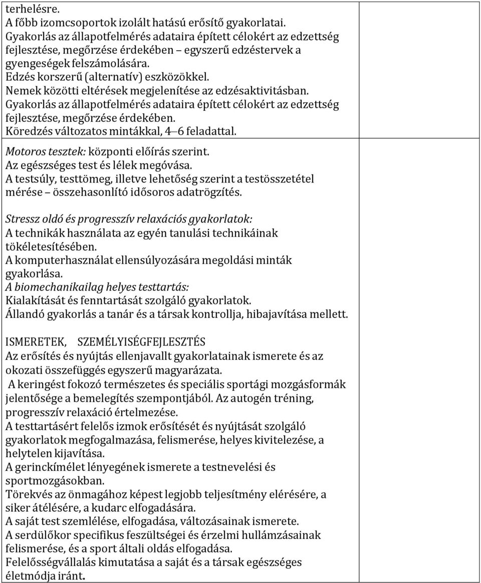 Nemek közötti eltérések megjelenítése az edzésaktivitásban. Gyakorlás az állapotfelmérés adataira épített célokért az edzettség fejlesztése, megőrzése érdekében.