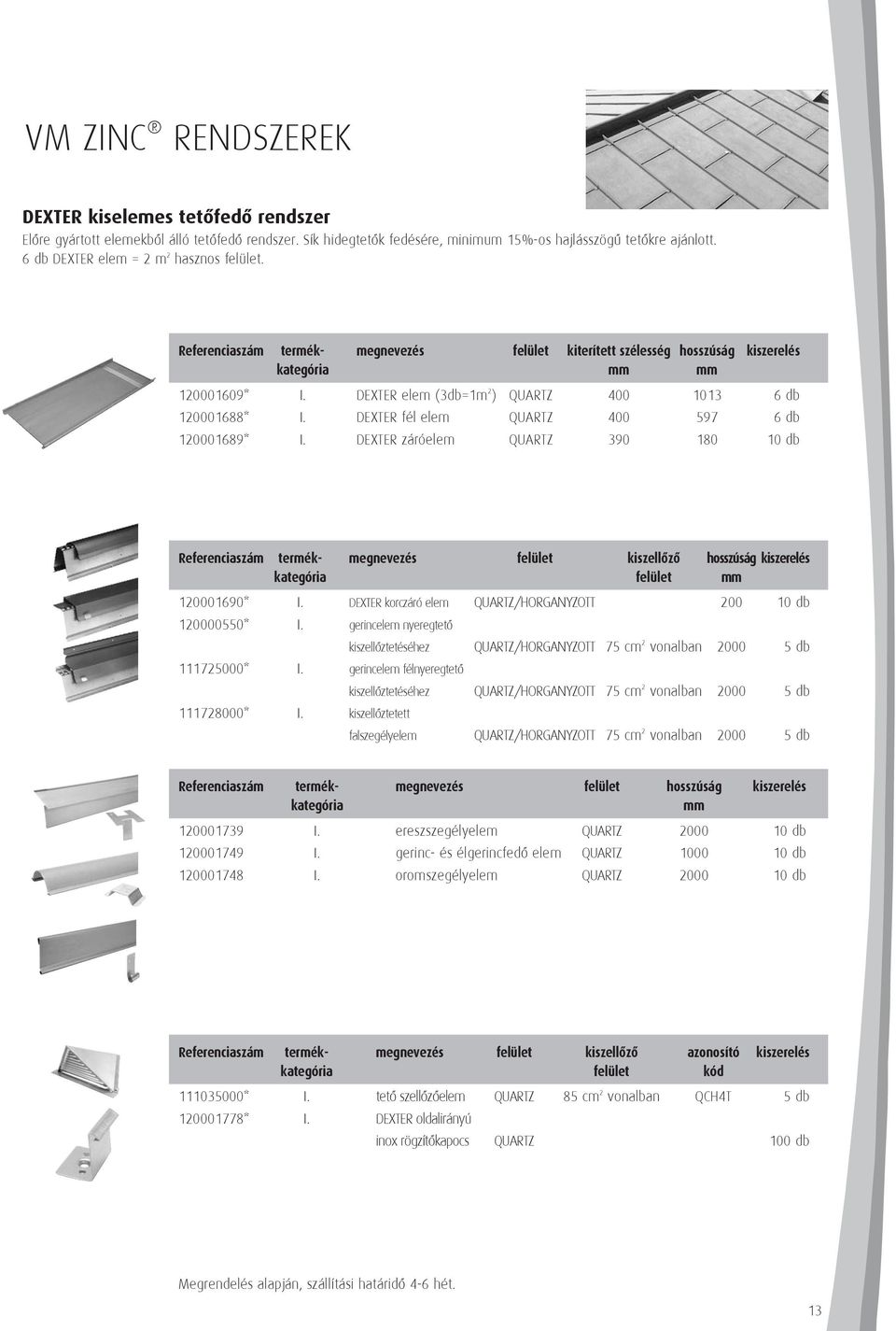 DEXTER fél elem QUARTZ 400 597 6 db 120001689* I. DEXTER záróelem QUARTZ 390 180 10 db Referenciaszám termék- megnevezés felület kiszellôzô hosszúság kiszerelés felület 120001690* I.