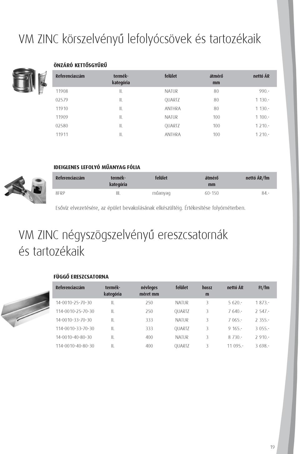 - Esôvíz elvezetésére, az épület bevakolásának elkészültéig. Értékesítése folyóméterben.