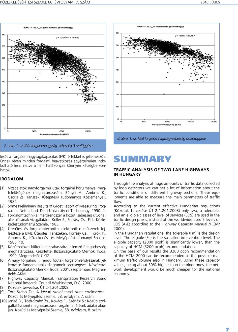 IRODALOM [1] Vizsgálatok nagyforgalmú utak forgalmi körülményei megfelelôségének meghatározására. Bényei A., Ambrus K., Csorja Zs. Tanszéki (Útépítési) Tudományos Közlemények, 1984.