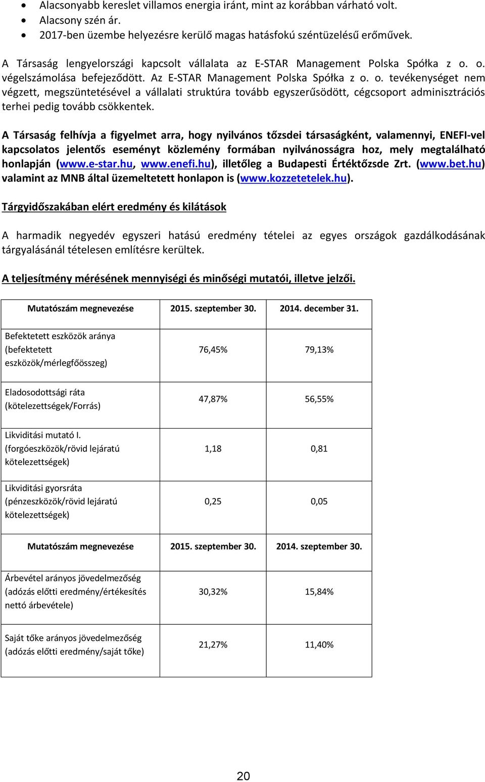 o. végelszámolása befejeződött. Az E-STAR Management Polska Spółka z o.