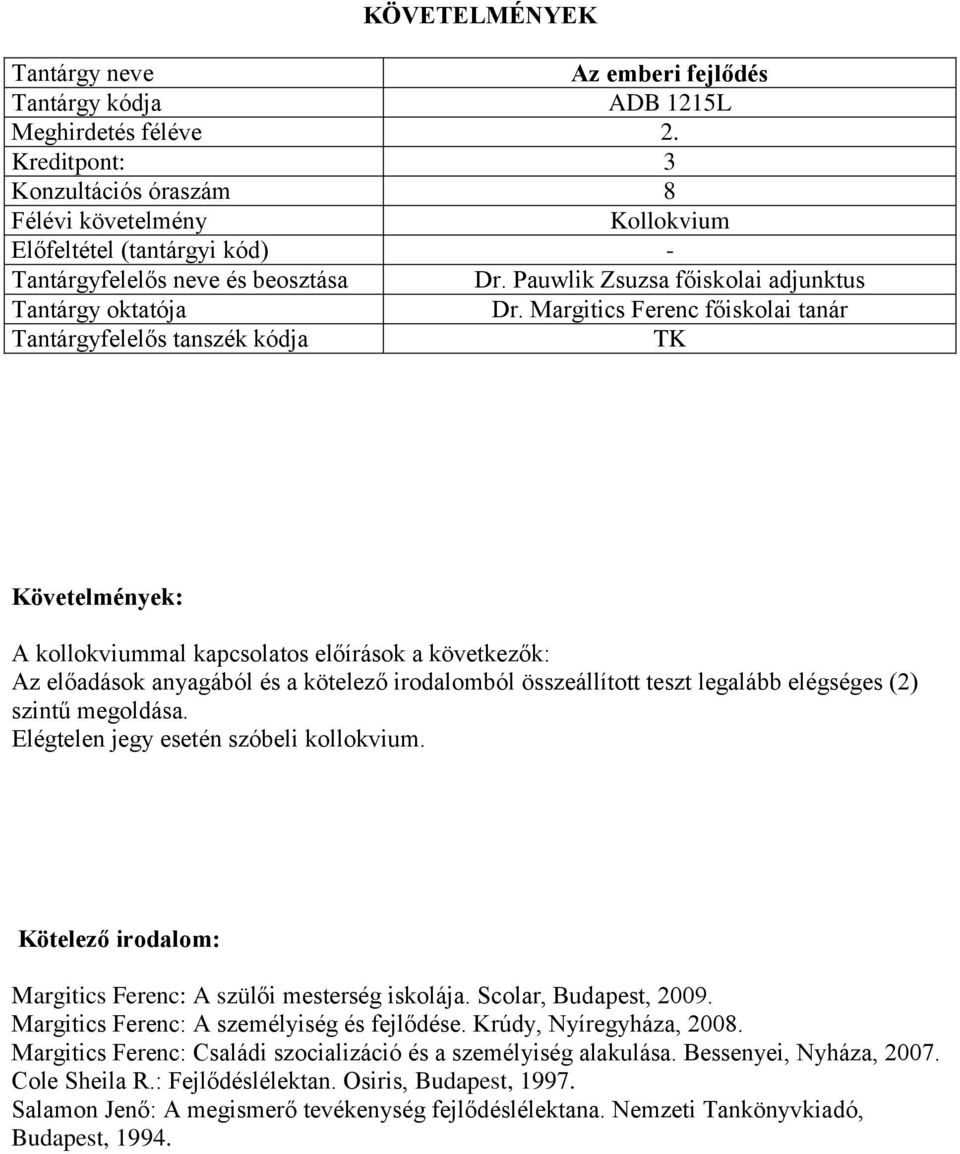 Margitics Ferenc: A személyiség és fejlődése. Krúdy, Nyíregyháza, 2008.