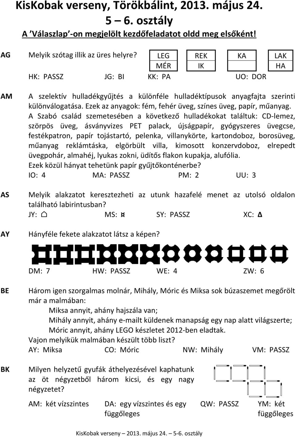 Ezek az anyagok: fém, fehér üveg, színes üveg, papír, műanyag.