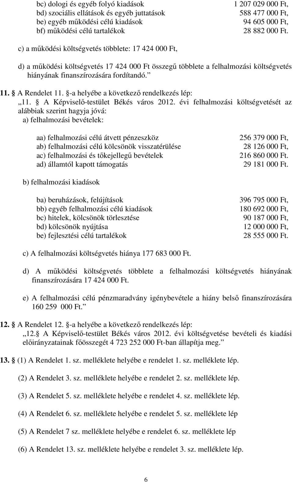 A Rendelet 11. -a helyébe a következő rendelkezés lép: 11. A Képviselő-testület Békés város 2012.