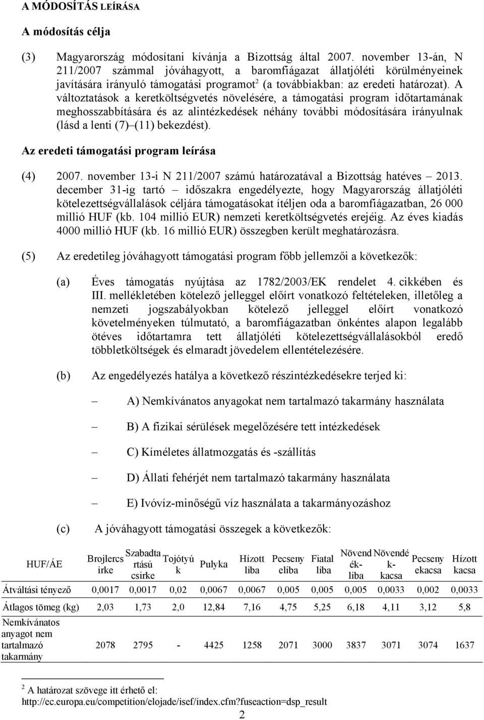 A változtatások a keretköltségvetés növelésére, a támogatási program időtartamának meghosszabbítására és az alintézkedések néhány további módosítására irányulnak (lásd a lenti (7) (11) bekezdést).