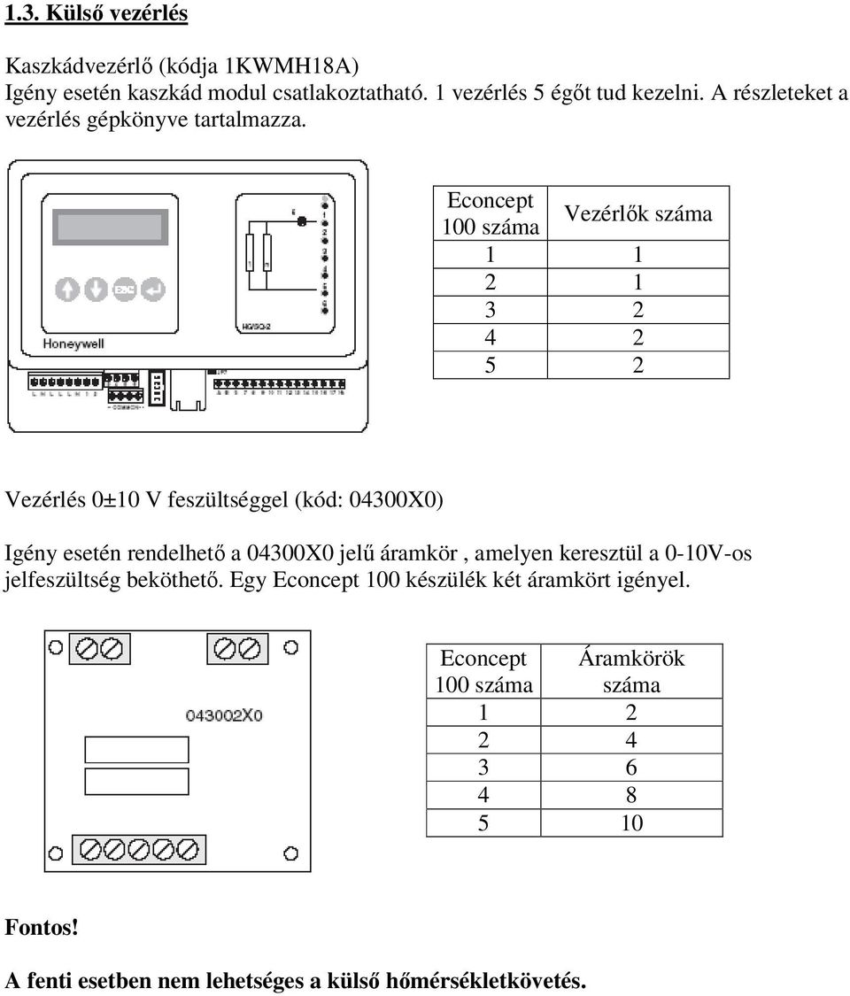 Econcept Vezérlők száma 100 száma 1 1 2 1 3 2 4 2 5 2 Vezérlés 0±10 V feszültséggel (kód: 04300X0) Igény esetén rendelhető a 04300X0