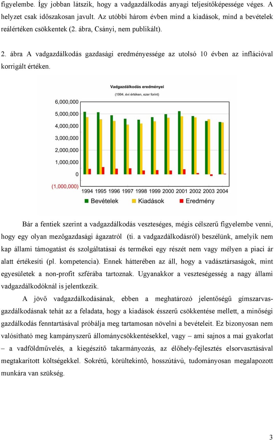 ábra A vadgazdálkodás gazdasági eredményessége az utolsó 10 évben az inflációval korrigált értéken.