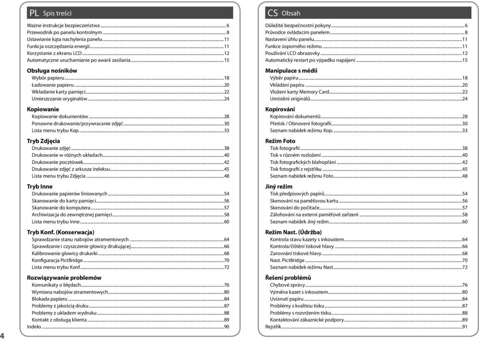 ..24 Kopiowanie Kopiowanie dokumentów...28 Ponowne drukowanie/przywracanie zdjęć...30 Lista menu trybu Kop...33 Tryb Zdjęcia Drukowanie zdjęć...38 Drukowanie w różnych układach.