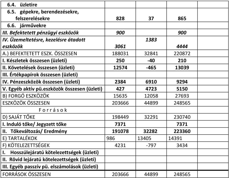 Pénzeszközök összesen (üzleti) 2384 6910 9294 V. Egyéb aktív pü.