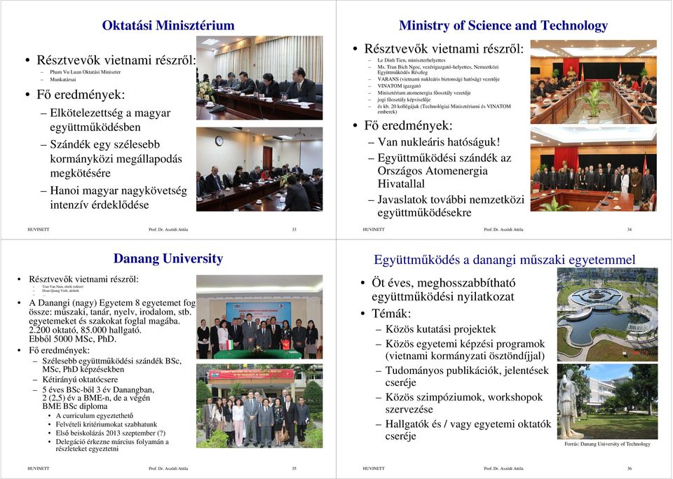 Tran Bich Ngoc, vezérigazgató-helyettes, Nemzetközi Együttműködés Részleg VARANS (vietnami nukleáris biztonsági hatóság) vezetője VINATOM igazgató Minisztérium atomenergia főosztály vezetője jogi