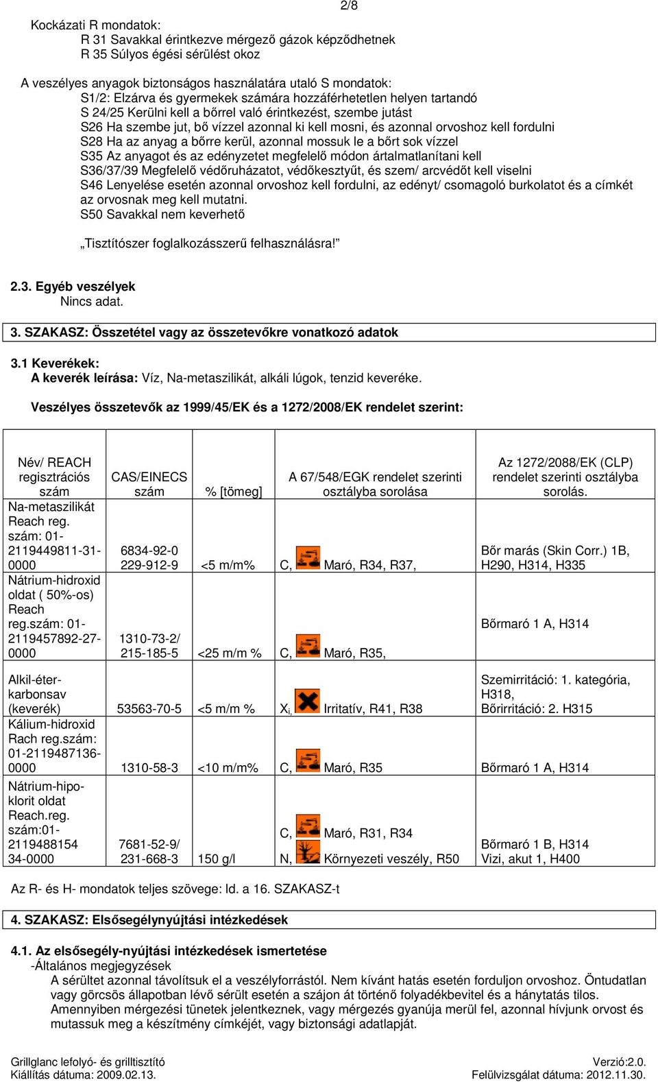 a bőrre kerül, azonnal mossuk le a bőrt sok vízzel S35 Az ot és az edényzetet megfelelő módon ártalmatlanítani kell S36/37/39 Megfelelő védőruházatot, védőkesztyűt, és szem/ arcvédőt kell viselni S46