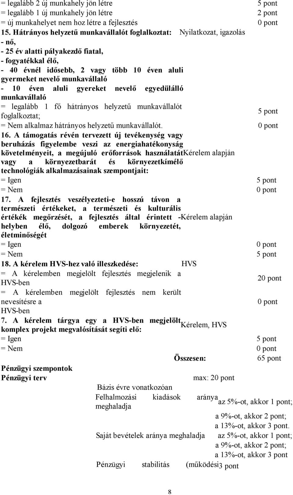 munkavállaló - 10 éven aluli gyereket nevelő egyedülálló munkavállaló = legalább 1 fő hátrányos helyzetű munkavállalót foglalkoztat; = Nem alkalmaz hátrányos helyzetű munkavállalót. 0 pont 16.