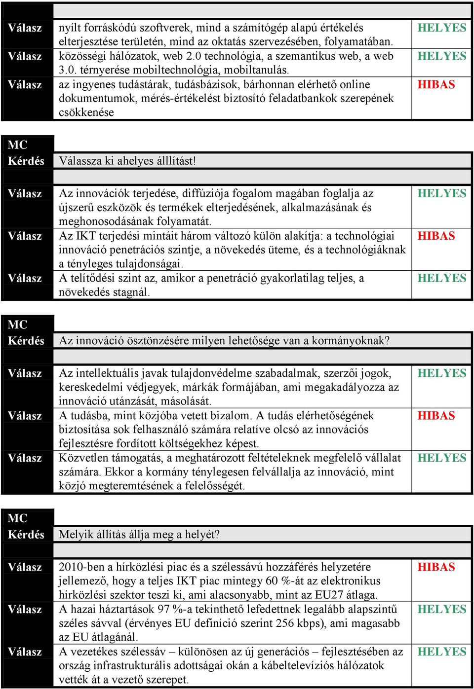 az ingyenes tudástárak, tudásbázisok, bárhonnan elérhető online dokumentumok, mérés-értékelést biztosító feladatbankok szerepének csökkenése Válassza ki ahelyes álllítást!