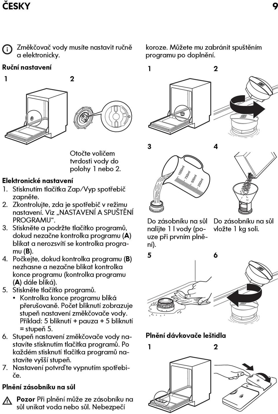 Stiskněte a podržte tlačítko programů, dokud nezačne kontrolka programu (A) blikat a nerozsvítí se kontrolka programu (B). 4.