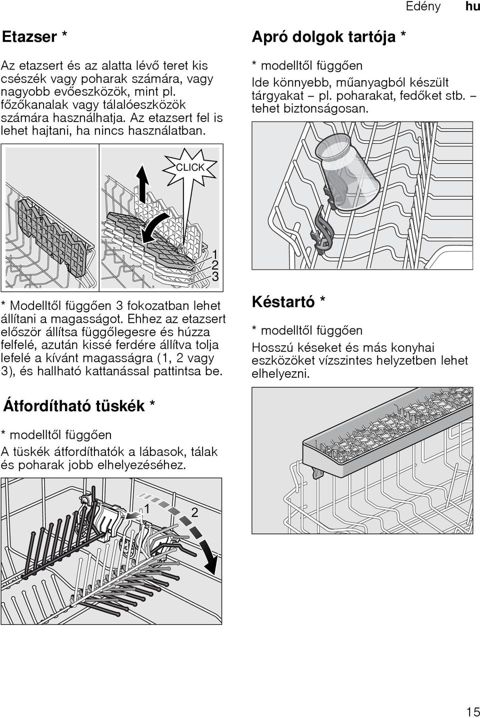 dolgok tartója * Modelltl függen 3 fokozatban lehet állítani a magasságot.