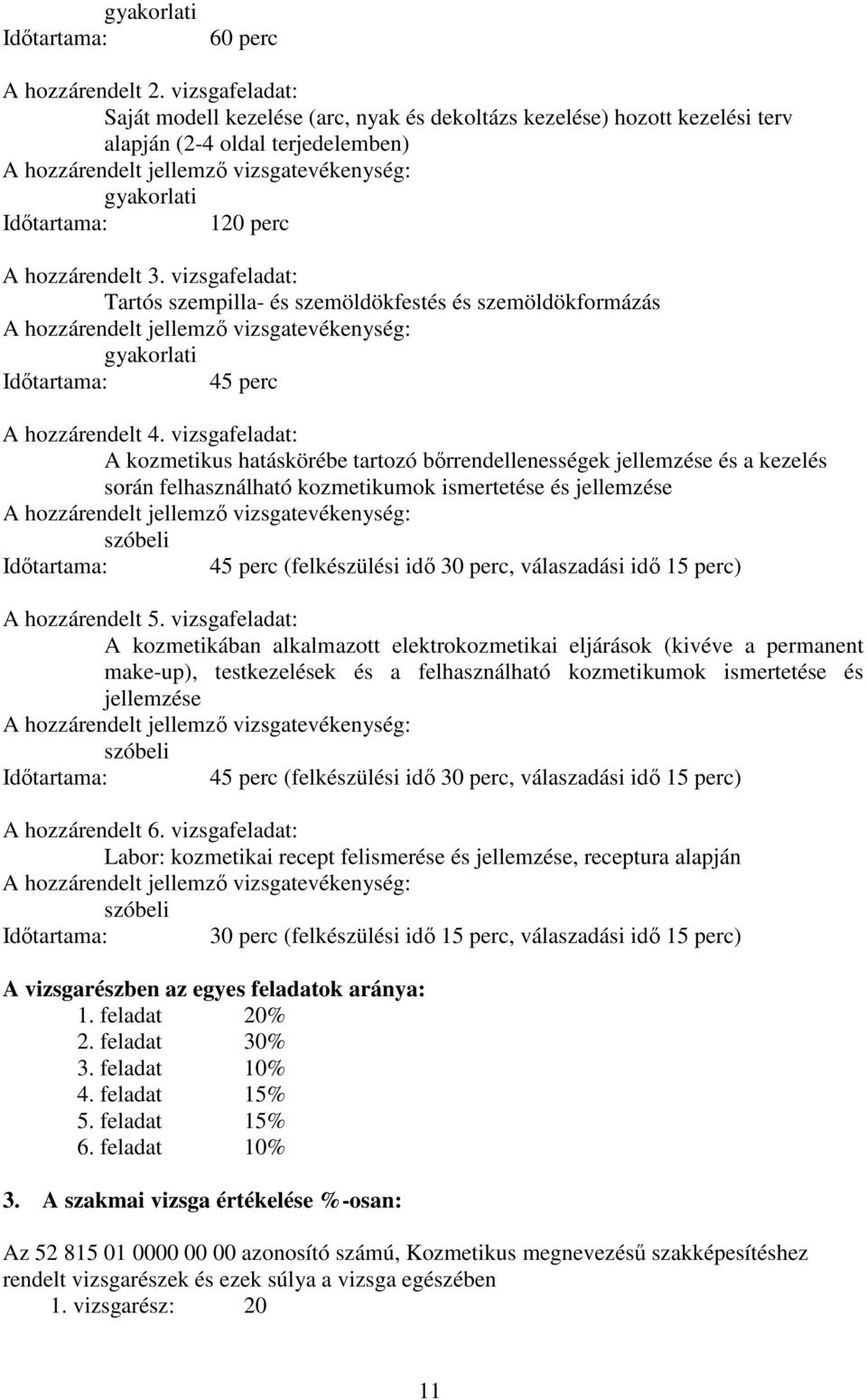 vizsgafeladat: Tartós szempilla- és szemöldökfestés és szemöldökformázás gyakorlati Időtartama: 45 perc A hozzárendelt 4.