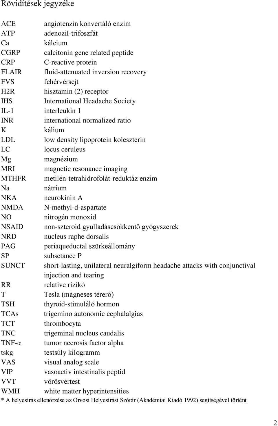 magnézium MRI magnetic resonance imaging MTHFR metilén-tetrahidrofolát-reduktáz enzim Na nátrium NKA neurokinin A NMDA N-methyl-d-aspartate NO nitrogén monoxid NSAID non-szteroid gyulladáscsökkentő