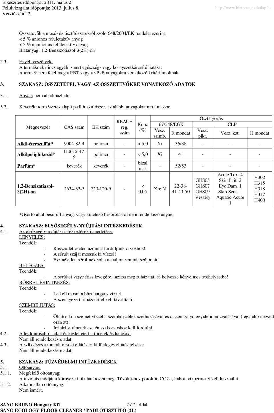 SZAKASZ: ÖSSZETÉTEL VAGY AZ ÖSSZETEVİKRE VONATKOZÓ ADATOK 3.1. Anyag: nem alkalmazható. 3.2.