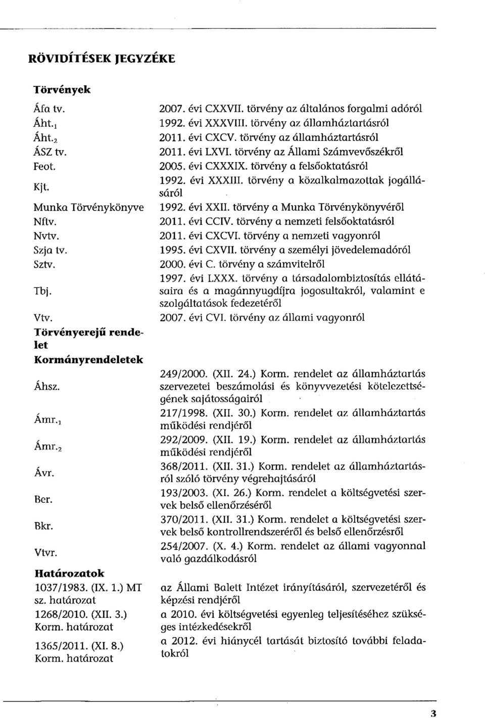 évi XXXVIII. törvény az államháztartásról 2011. évi CXCV. törvény az államháztartásról 2011. évi LXVI. törvény az Állami Számvevőszékről 2005. évi CXXXIX. törvény a felsőoktatásról 1992. évi XXXIII.