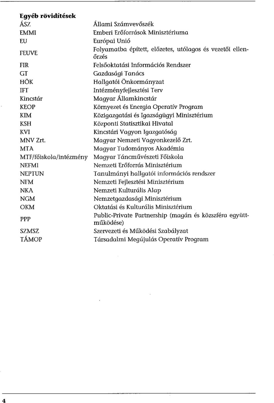 ellenőrzés Felsőoktatási Információs Rendszer Gazdasági T aná cs Hallgatói Önkormányzat Intézményfejlesztési Terv Magyar Államkincstár Környezet és Energia Operatív Program Közigazgatási és