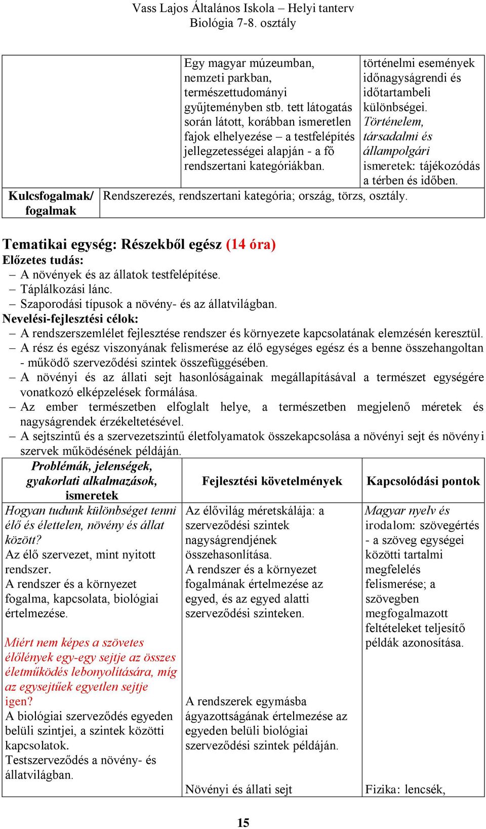 Rendszerezés, rendszertani kategória; ország, törzs, osztály. történelmi események időnagyságrendi és időtartambeli különbségei.