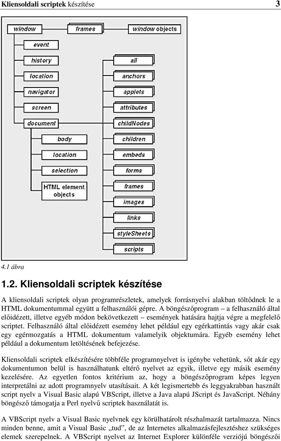 A böngészıprogram a felhasználó által elıidézett, illetve egyéb módon bekövetkezett események hatására hajtja végre a megfelelı scriptet.