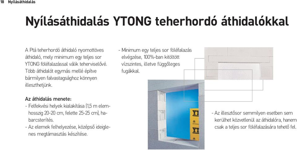 - Minimum egy teljes sor föléfalazás elvégzése, 100%-ban kitöltött vízszintes, illetve függõleges fugákkal.