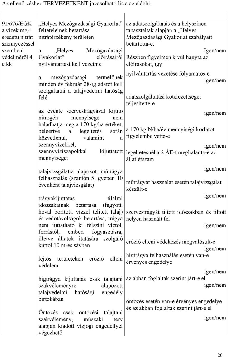 február 28-ig adatot kell szolgáltatni a talajvédelmi hatóság felé az évente szervestrágyával kijutó nitrogén mennyisége nem haladhatja meg a 170 kg/ha értéket, beleértve a legeltetés során