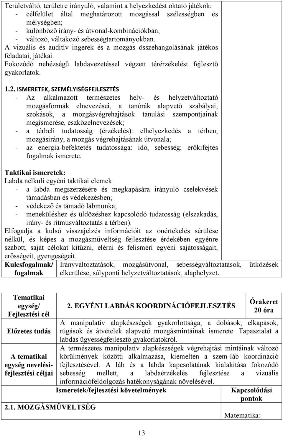 Fokozódó nehézségű labdavezetéssel végzett térérzékelést fejlesztő gyakorlatok. 1.2.