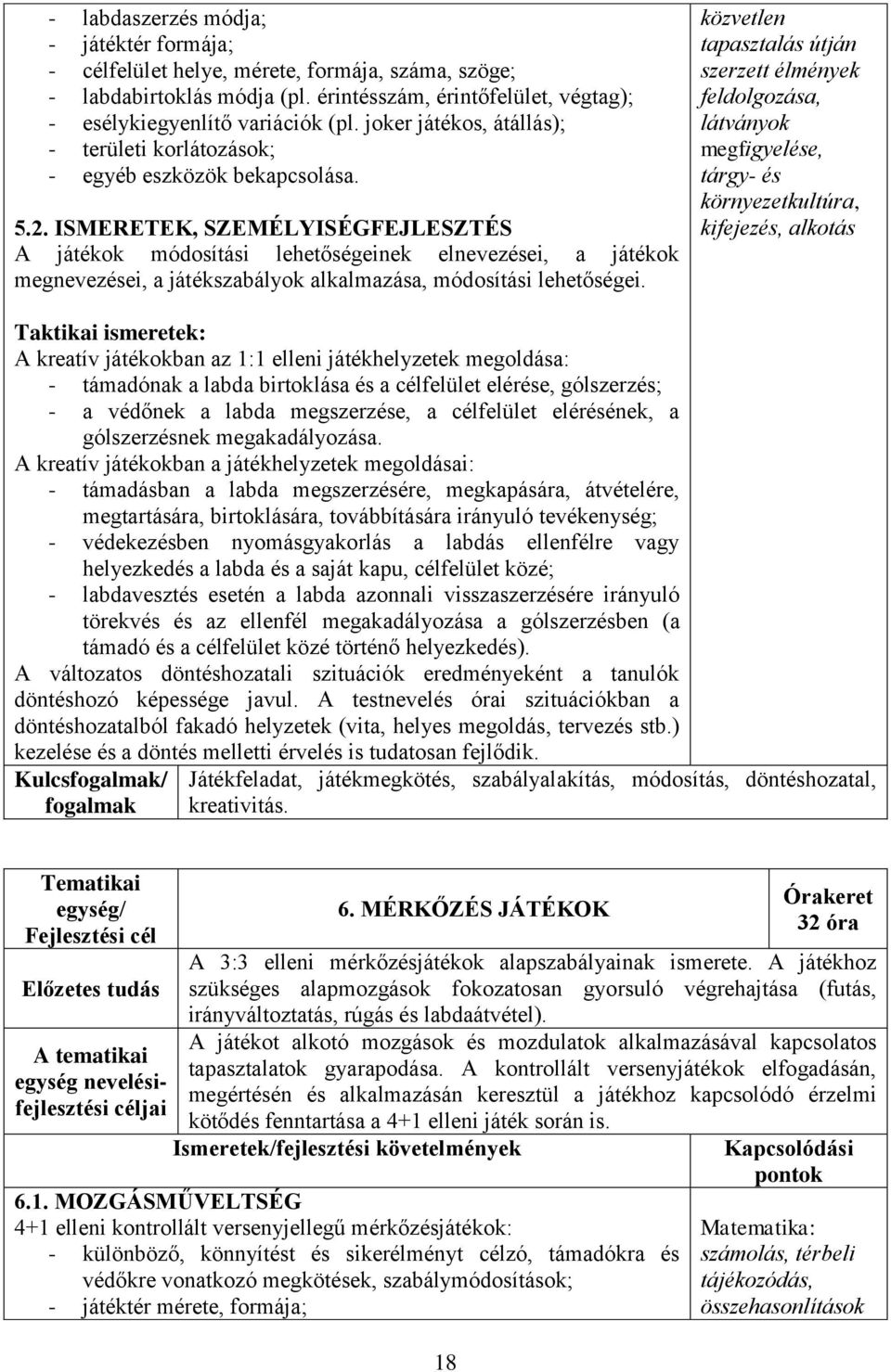 ISMERETEK, SZEMÉLYISÉGFEJLESZTÉS A játékok módosítási lehetőségeinek elnevezései, a játékok megnevezései, a játékszabályok alkalmazása, módosítási lehetőségei.