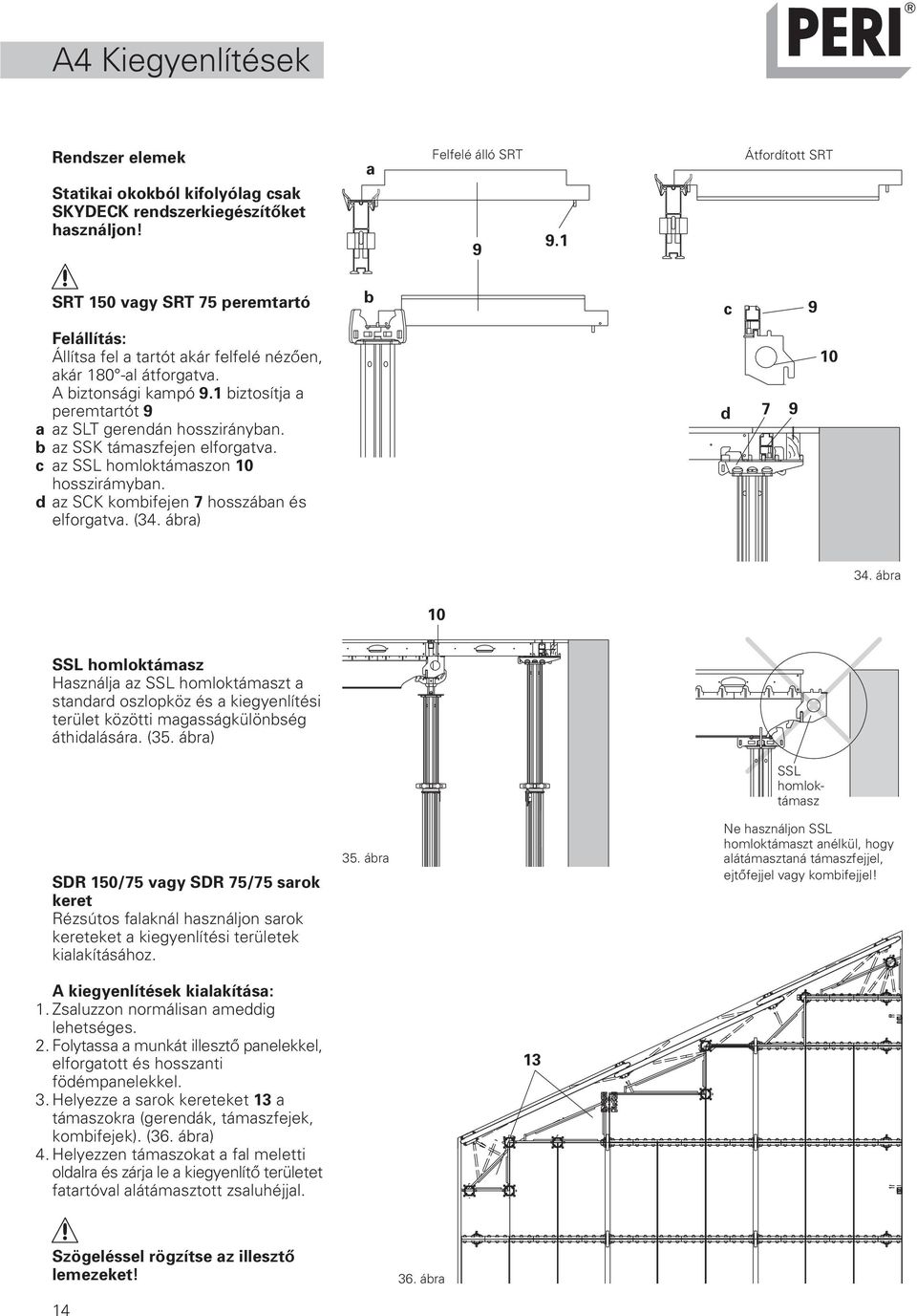 1 biztosítja a peremtartót 9 a az SLT gerendán hosszirányban. b az SSK támaszfejen elforgatva. c az SSL homloktámaszon 10 hosszirámyban. d az SCK kombifejen 7 hosszában és elforgatva. (34.