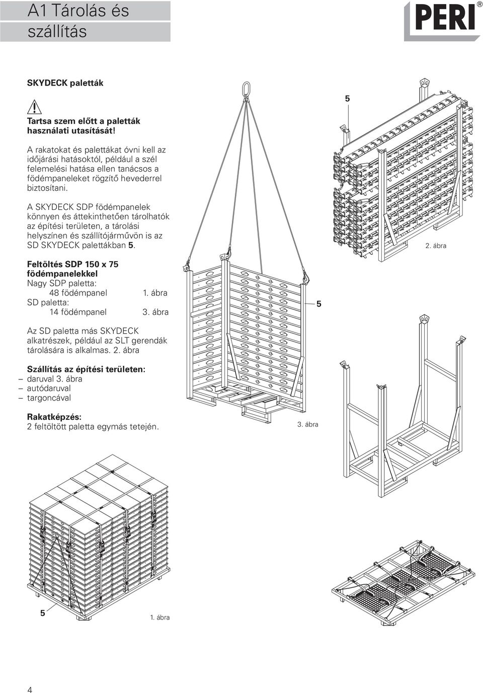 A SKYDECK SDP födémpanelek könnyen és áttekinthetően tárolhatók az építési területen, a tárolási helyszínen és szállítójárművön is az SD SKYDECK palettákban 5. 2.