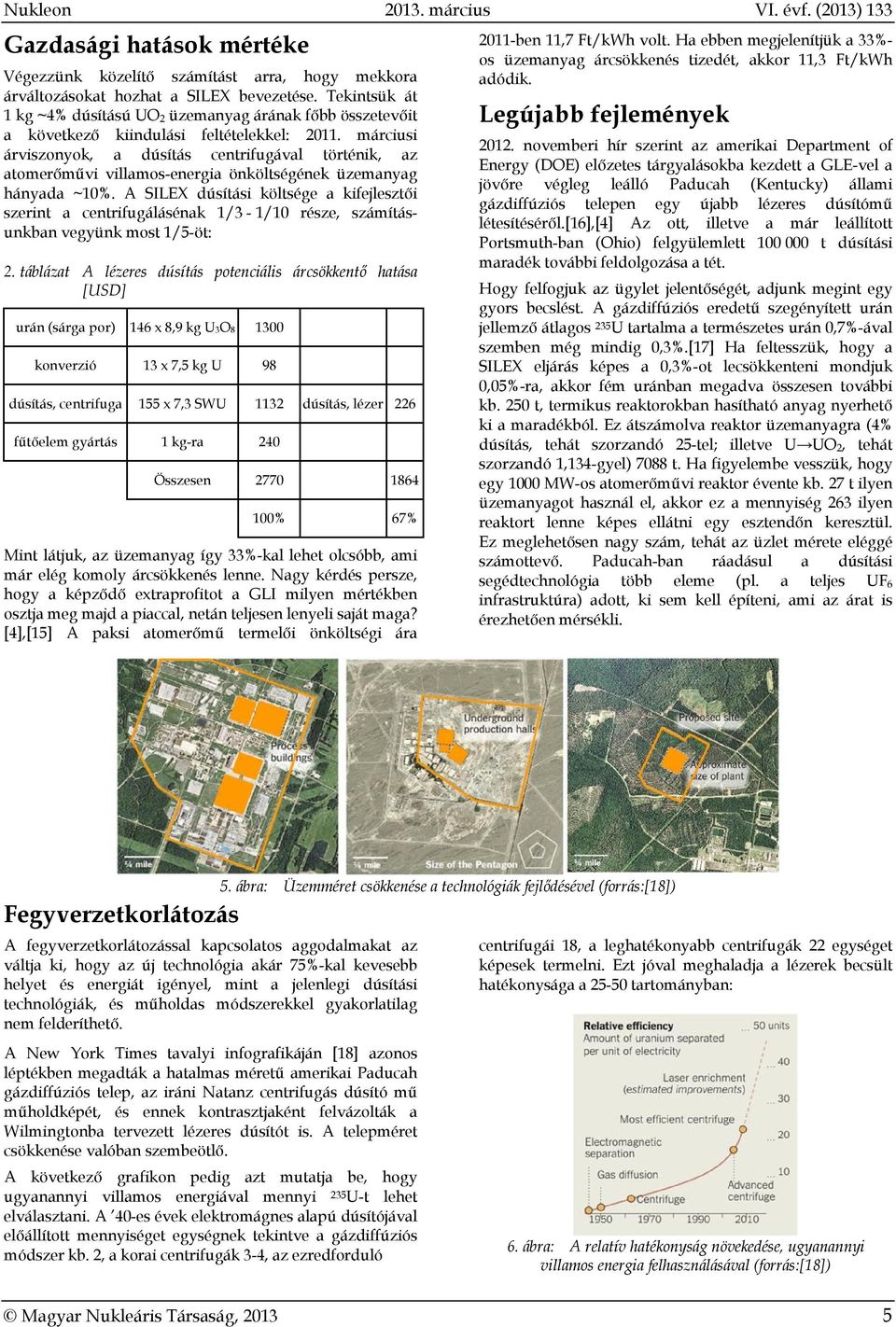 márciusi árviszonyok, a dúsítás centrifugával történik, az atomerőművi villamos-energia önköltségének üzemanyag hányada ~10%.