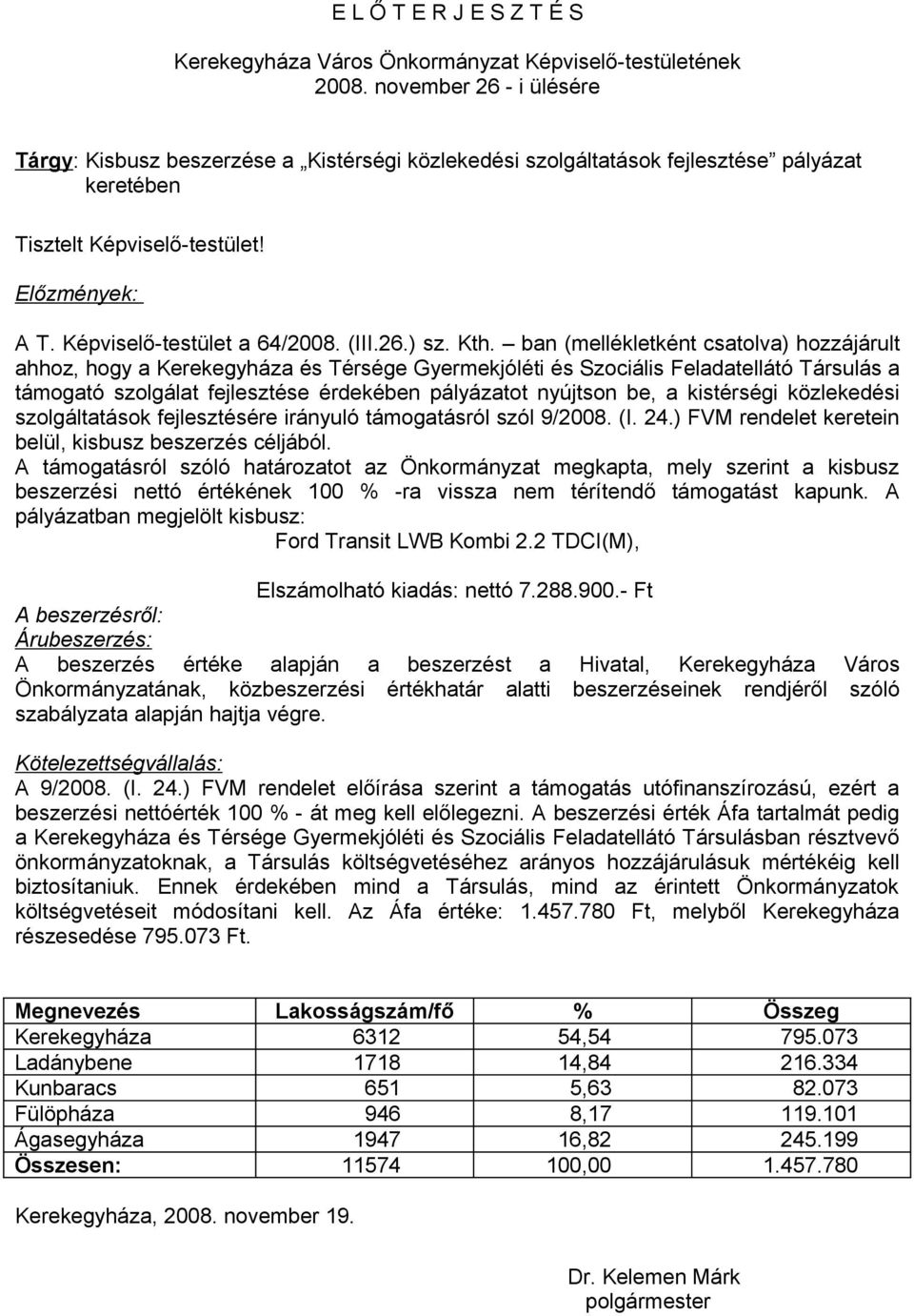 ban (mellékletként csatolva) hozzájárult ahhoz, hogy a Kerekegyháza és Térsége Gyermekjóléti és Szociális Feladatellátó Társulás a támogató szolgálat fejlesztése érdekében pályázatot nyújtson be, a