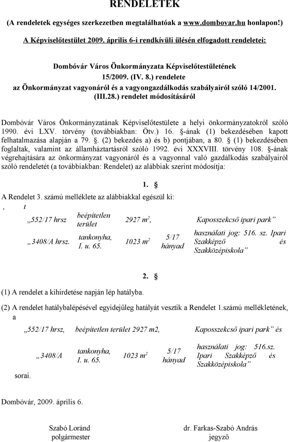 ) rendelete az Önkormányzat vagyonáról és a vagyongazdálkodás szabályairól szóló 14/2001. (III.28.) rendelet módosításáról Képviselőtestülete a helyi önkormányzatokról szóló 1990. évi LXV.