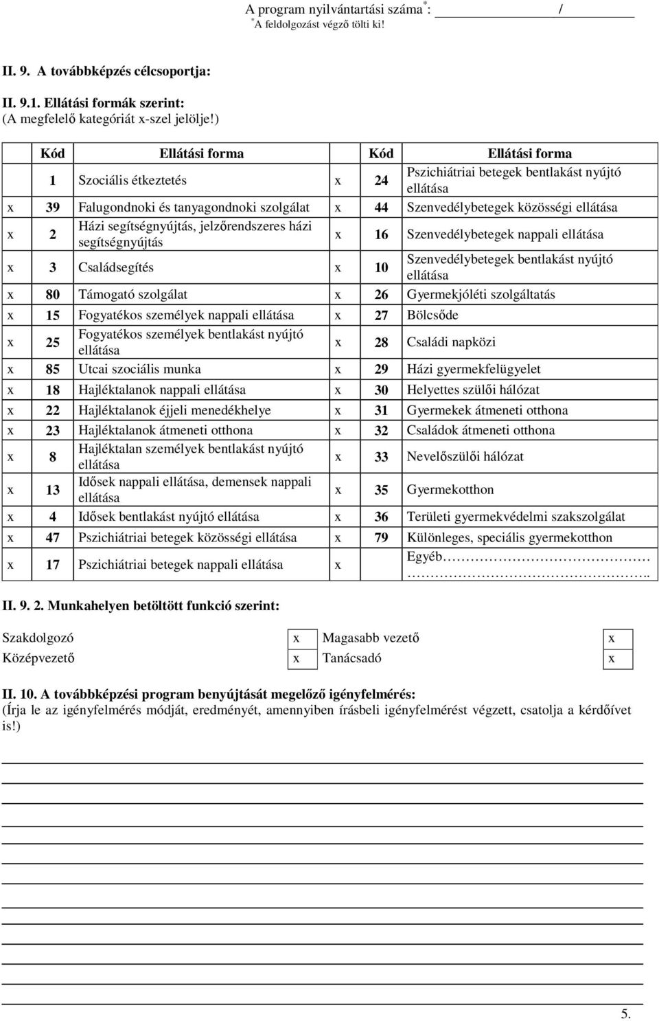 segítségnyújtás, jelzırendszeres házi segítségnyújtás x 16 Szenvedélybetegek nappali x 3 Családsegítés x 10 Szenvedélybetegek bentlakást nyújtó x 80 Támogató szolgálat x 26 Gyermekjóléti szolgáltatás