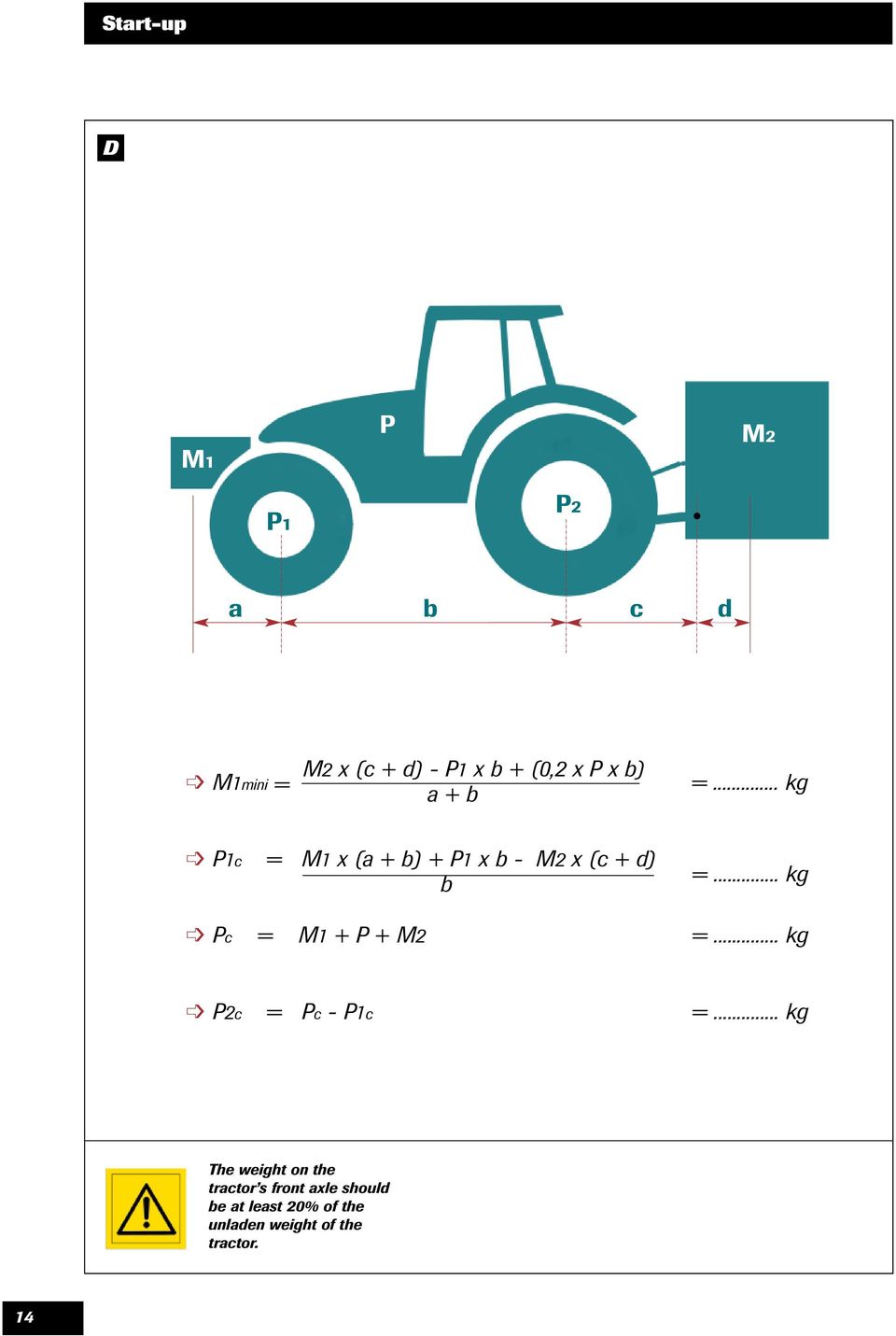 .. kg Pc = M + P + M =... kg Pc = Pc - Pc =.