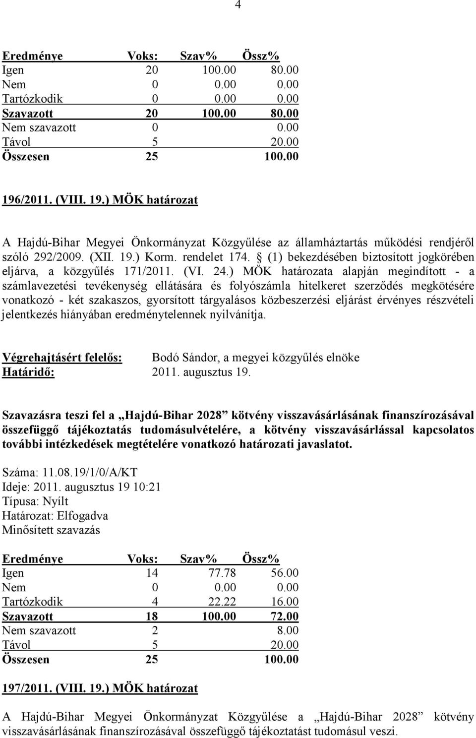 (1) bekezdésében biztosított jogkörében eljárva, a közgyőlés 171/2011. (VI. 24.