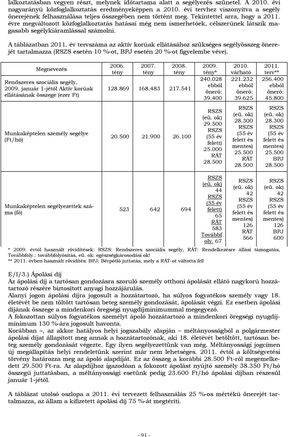 évre megváltozott közfoglalkoztatás hatásai még nem ismerhetőek, célszerűnek látszik magasabb segélykiáramlással számolni. A táblázatban 2011.