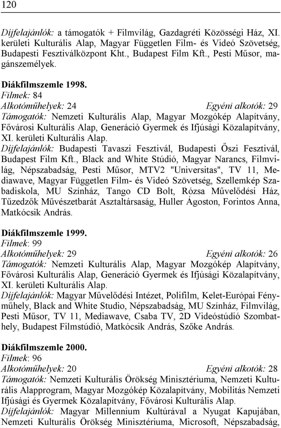 kerületi Kulturális Alap. Díjfelajánlók: Budapesti Tavaszi Fesztivál, Budapesti Őszi Fesztivál, Budapest Film Kft.