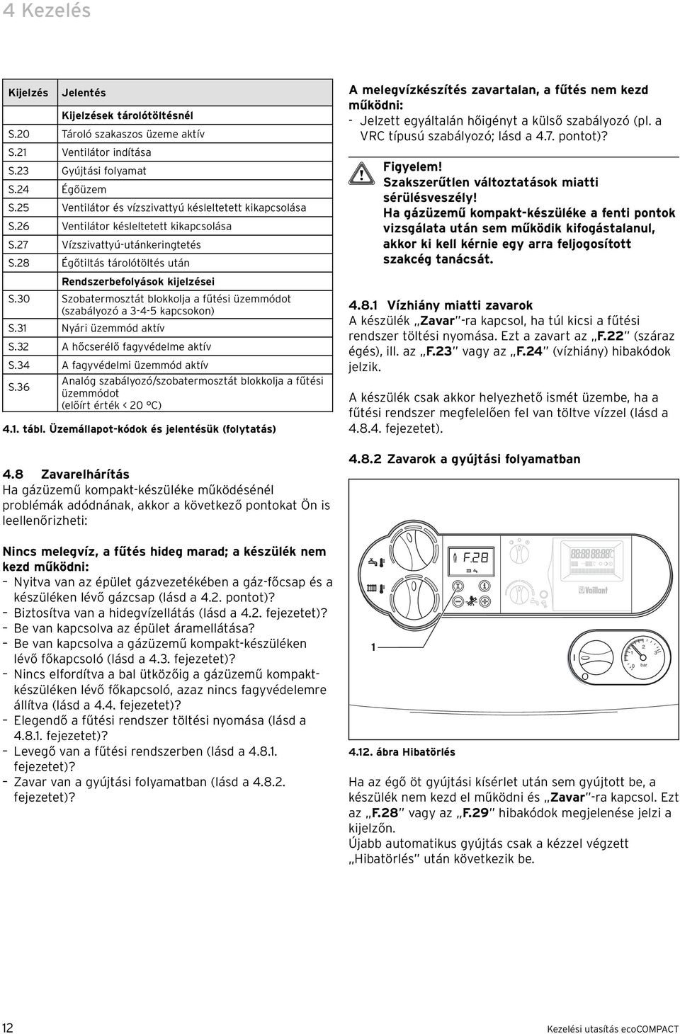 30 Szobatermosztát blokkolja a fűtési üzemmódot (szabályozó a 3-4-5 kapcsokon) S.3 Nyári üzemmód aktív S.3 A hőcserélő fagyvédelme aktív S.34 A fagyvédelmi üzemmód aktív S.